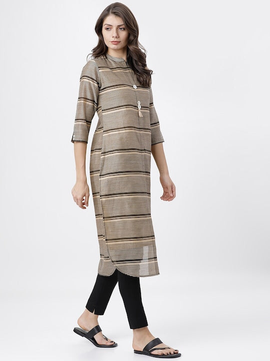 Vishudh Women Brown Striped Kurta
