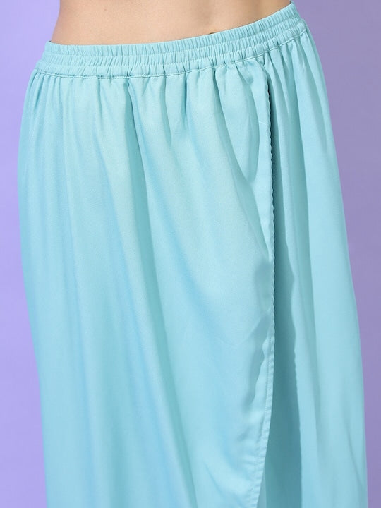 Vishudh Women Turquoise Blue Layered Kurti with Dhoti pant