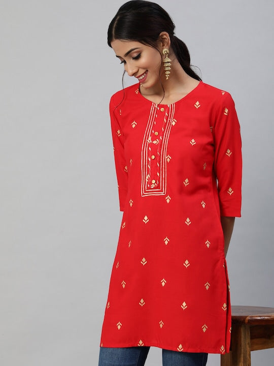 Anubhutee Red Ethnic Motifs Printed Gotta Patti Gotta Patti Kurti