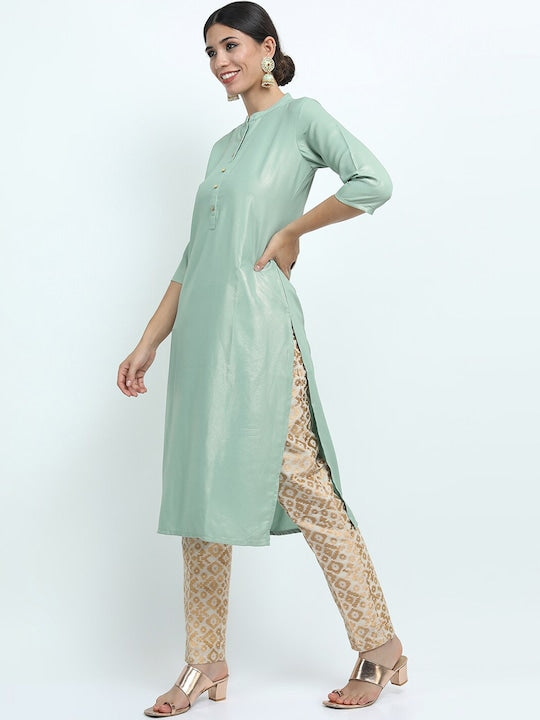 Vishudh Women Green Pathani Kurta