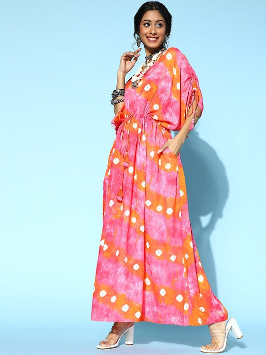 Yufta Women Dyed Flared Sleeves Kaftan Kurta