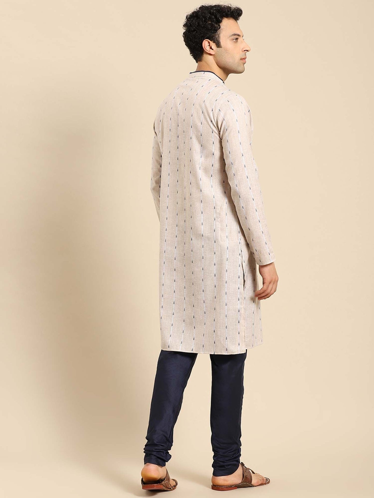 Amodh by Kisah Men Beige Kurta (Set of 2)