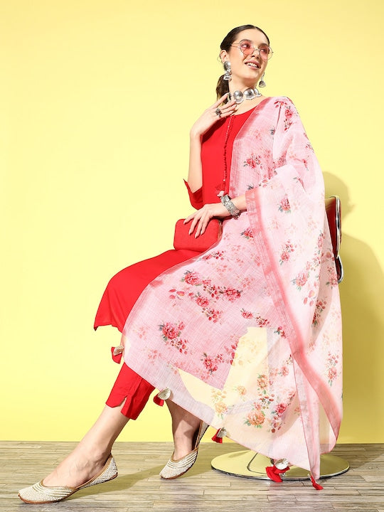 Yufta Kantha Work Kurta With Trousers & With Dupatta