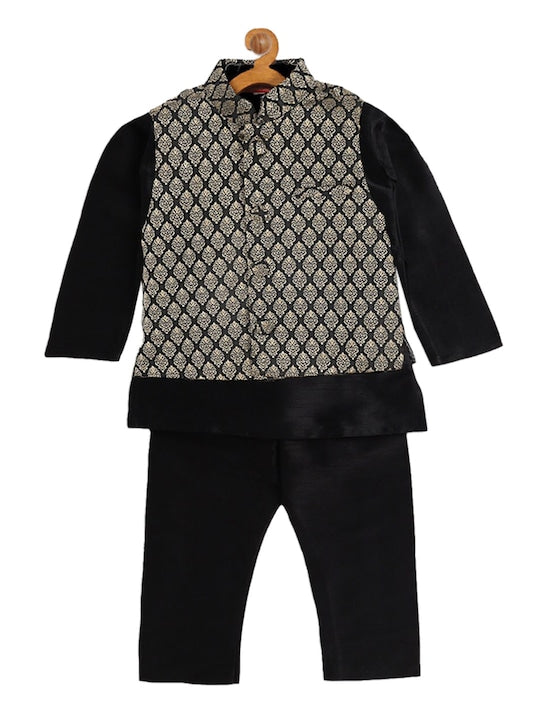 Vastramay Sishu Boys Black Kurta with Pyjamas & Nehru Jacket