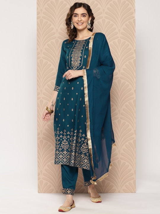Yufta Women Ethnic Motifs Printed Regular Kurta with Trousers & Dupatta