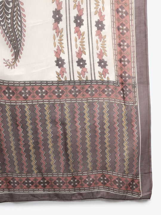 Yufta Women Brown Ethnic Motifs Printed Pure Cotton Kurta with Trousers & With Dupatta