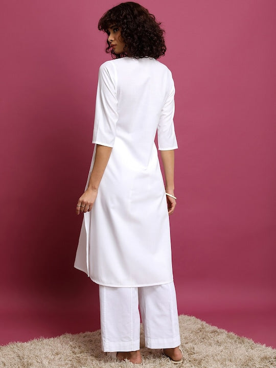 Vishudh White V Neck Angrakha A Line Kurta