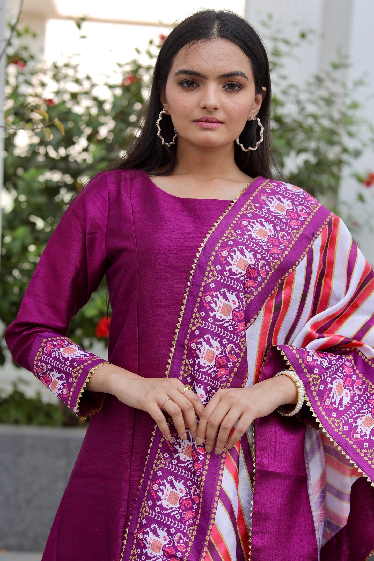 Ahalyaa Women's Purple Poly Silk Solid Kurta Palazzo Set With Dupatta