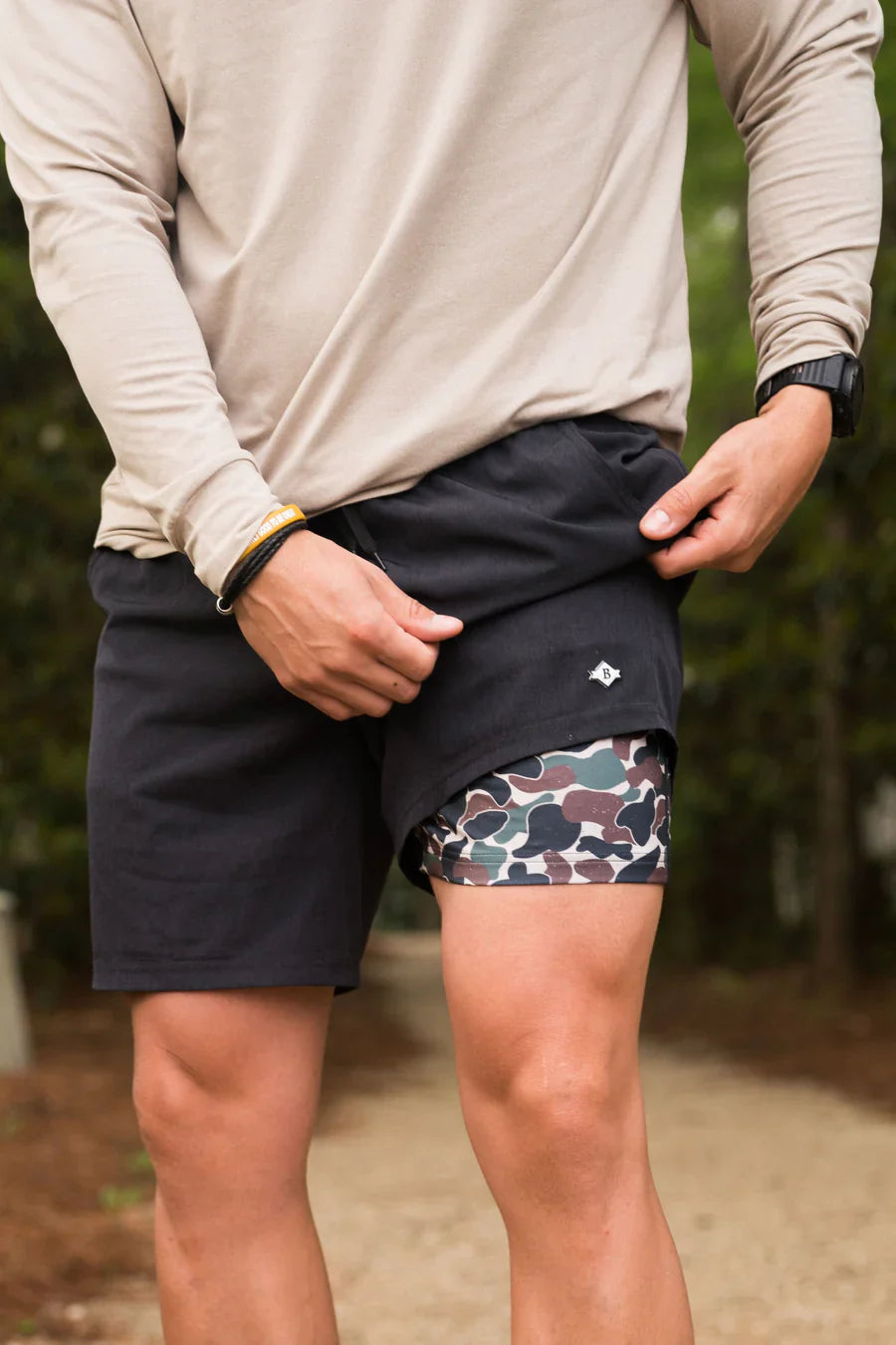 Athletic Shorts - Heather Black - Throwback Camo Liner