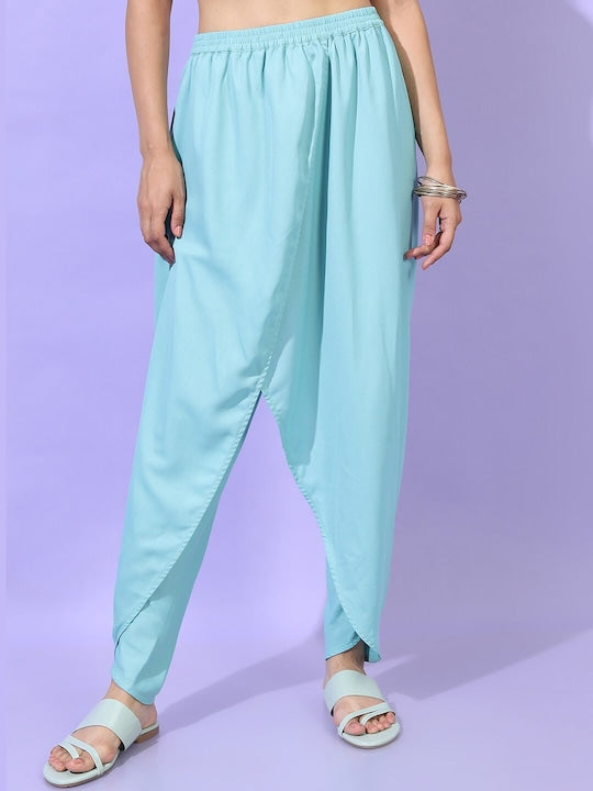 Vishudh Women Turquoise Blue Layered Kurti with Dhoti pant