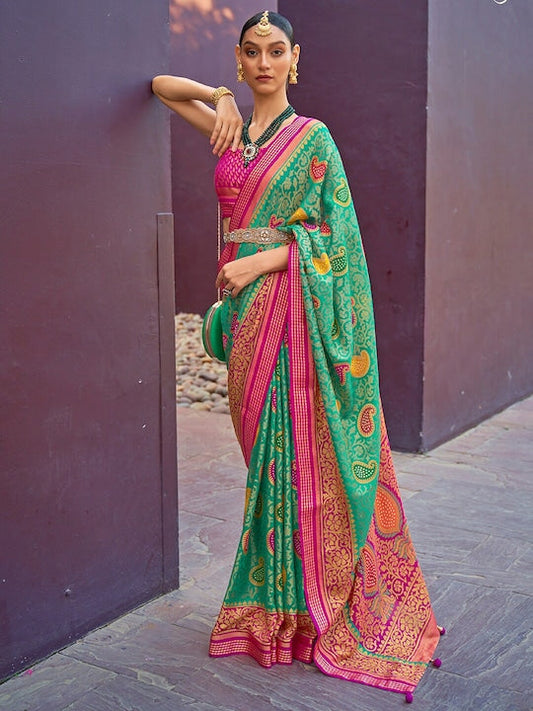 Anouk Paisley Woven Design Brasso Bandhani Saree