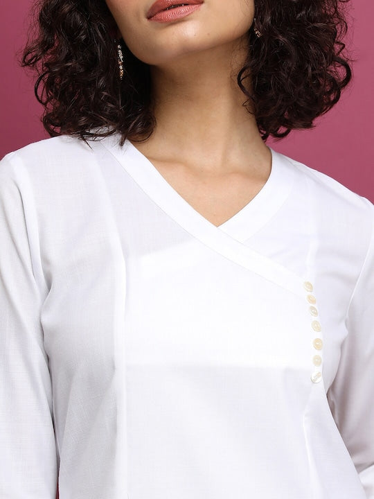 Vishudh White V Neck Angrakha A Line Kurta