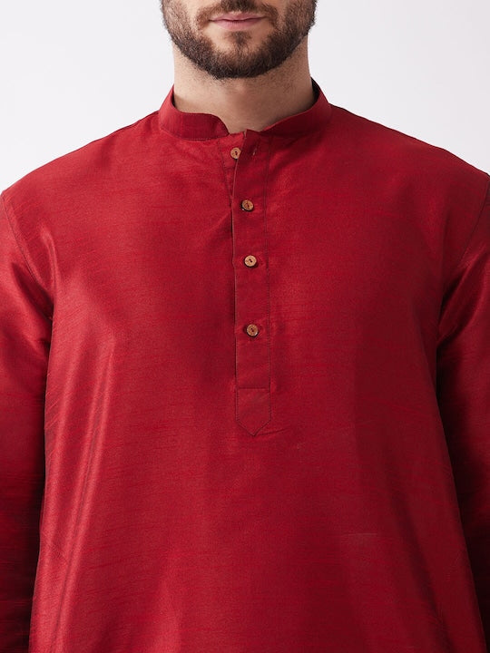 Vastramay Men Maroon Regular Kurta with Dhoti Pants