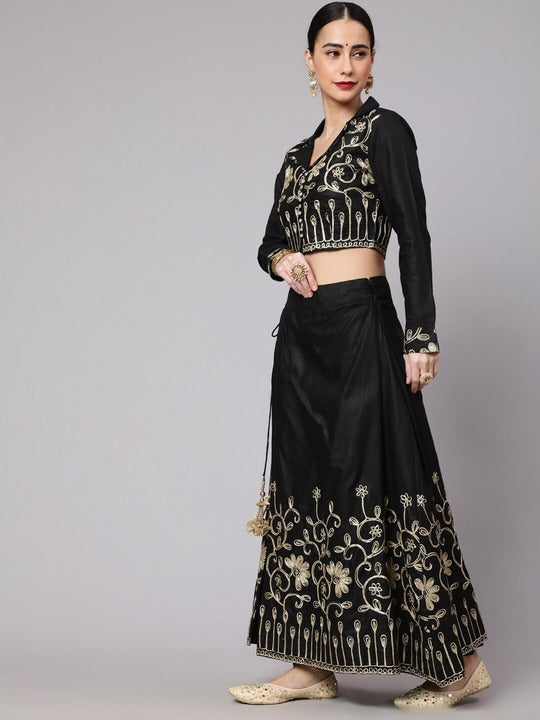 AKS Embroidered Thread Work Ready to Wear Lehenga & Blouse