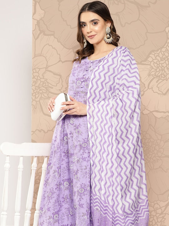Yufta Women Floral Printed Gotta Patti Pure Cotton Kurta with Trousers & With Dupatta