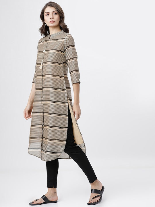 Vishudh Women Brown Striped Kurta