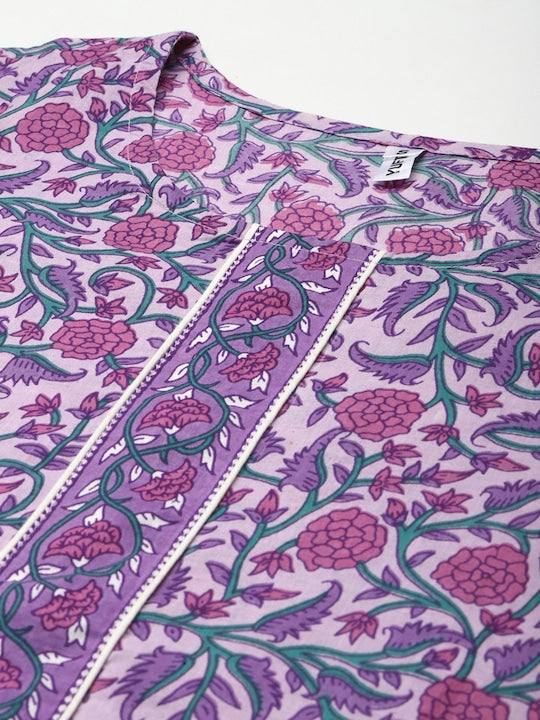 Yufta Women Lavender & White Ethnic Motifs Printed Kurta with Trousers & Dupatta