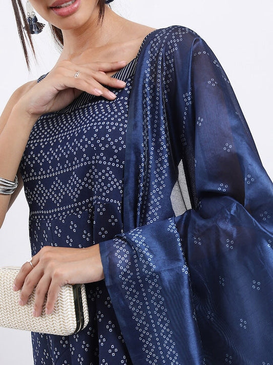 Vishudh Blue Bandhani Printed Kurta with Trousers & With Dupatta