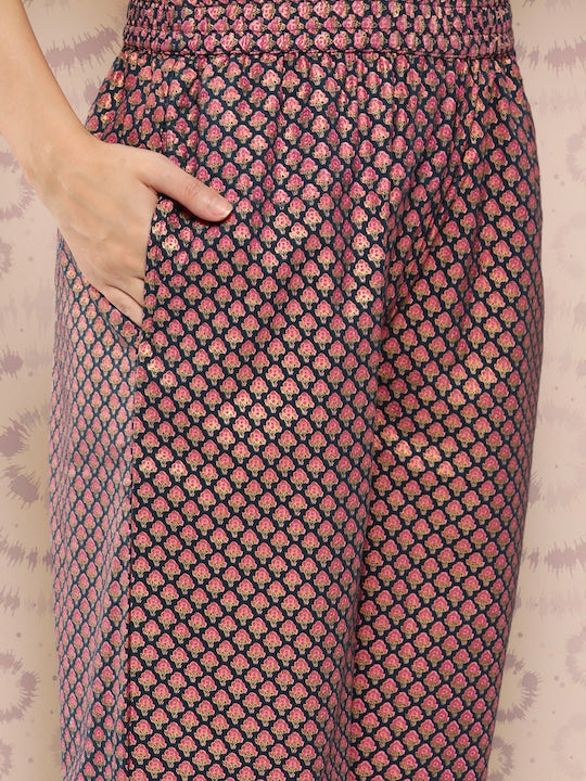 Yufta Women Floral Printed Regular Pure Cotton Kurta with Trousers & With Dupatta