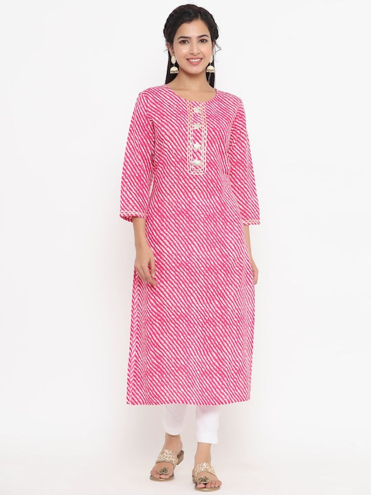 Yufta Women Pink Ethnic Motifs Printed Thread Work Kurta