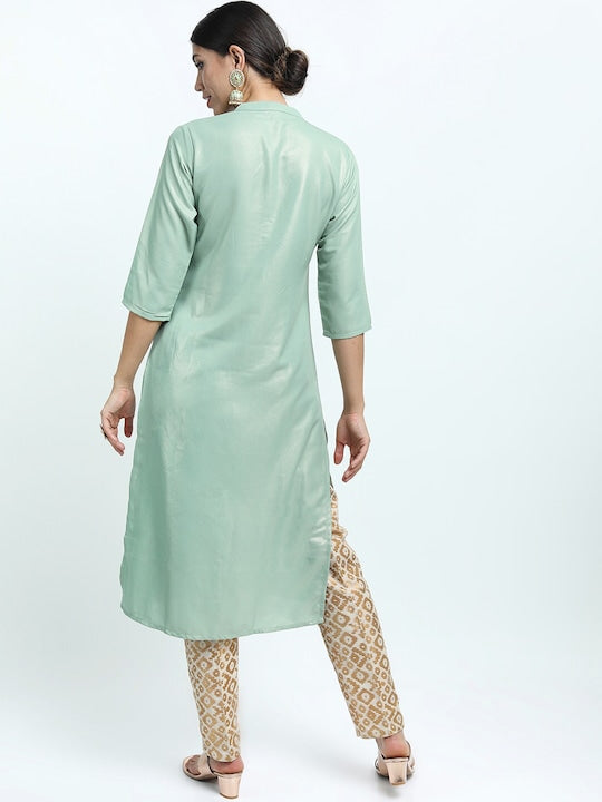 Vishudh Women Green Pathani Kurta