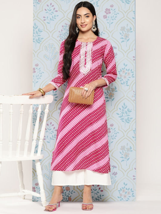 Yufta Women Geometric Printed Thread Work Kurta