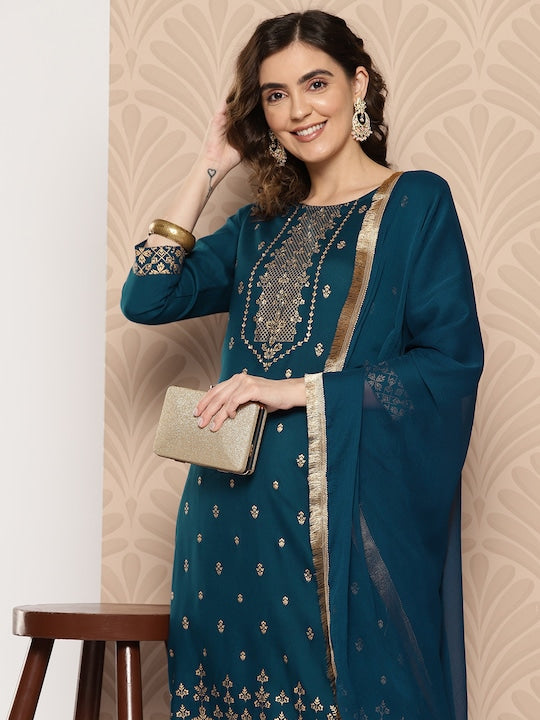 Yufta Women Ethnic Motifs Printed Regular Kurta with Trousers & Dupatta