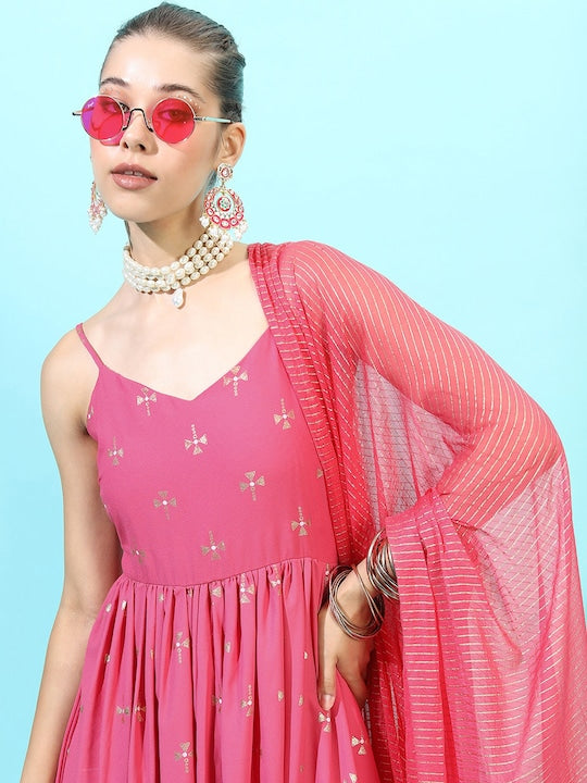 Vishudh Women Pink Ethnic Maxi Dress
