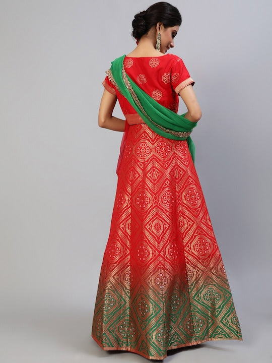 AKS Red Woven Design Ready to Wear Lehenga & Blouse With Dupatta
