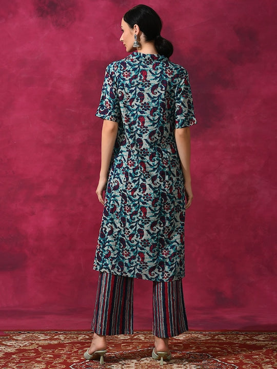AKS Ethnic Motifs Printed Pure Cotton A-line Kurta with Palazzos