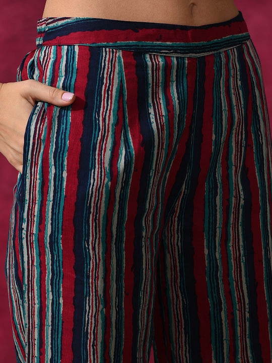 AKS Ethnic Motifs Printed Pure Cotton A-line Kurta with Palazzos