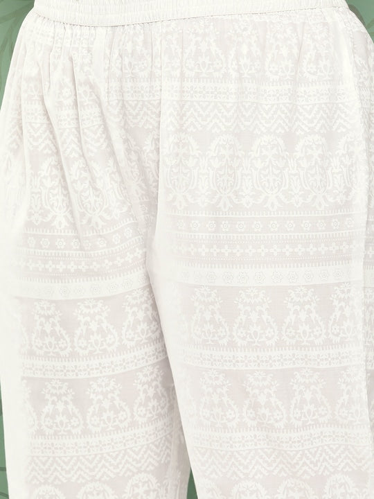 Yufta Plus Size Ethnic Motifs Printed Pure Cotton Kurta with Trousers & With Dupatta