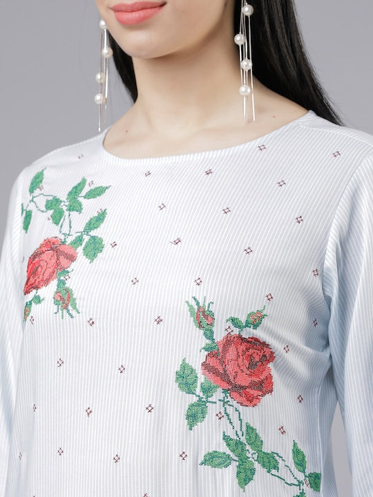Vishudh Women White Embroidered Straight Kurta