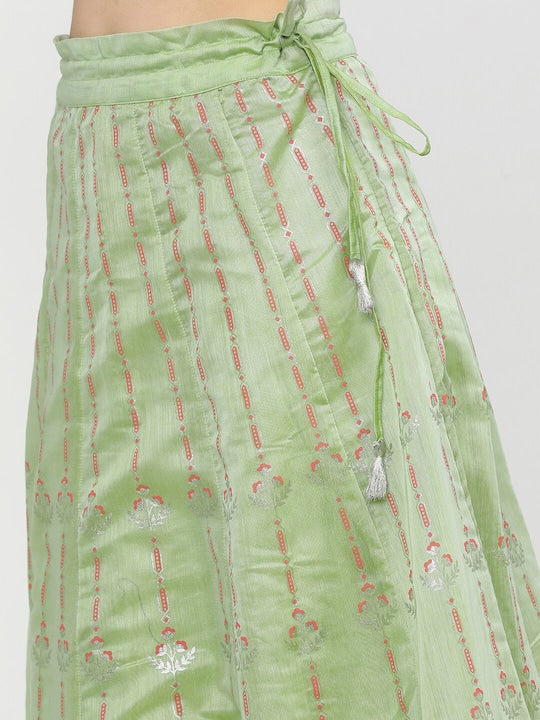 Vishudh Women Green Floral Embroidered Thread Work Kurti with Skirt & With Dupatta
