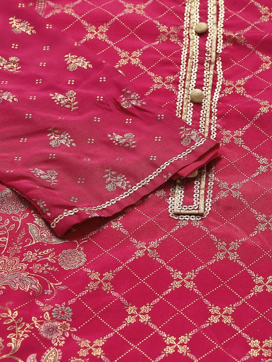 Aurelia Women Pink & Gold-Toned Ethnic Motifs Printed Kurta