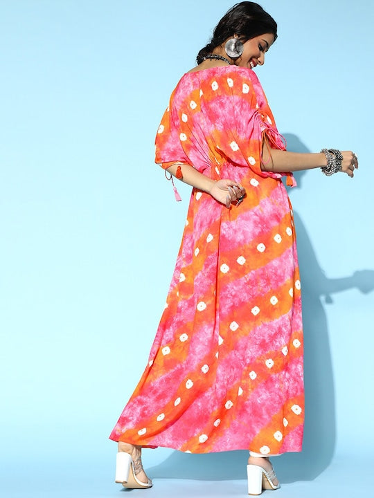 Yufta Women Dyed Flared Sleeves Kaftan Kurta