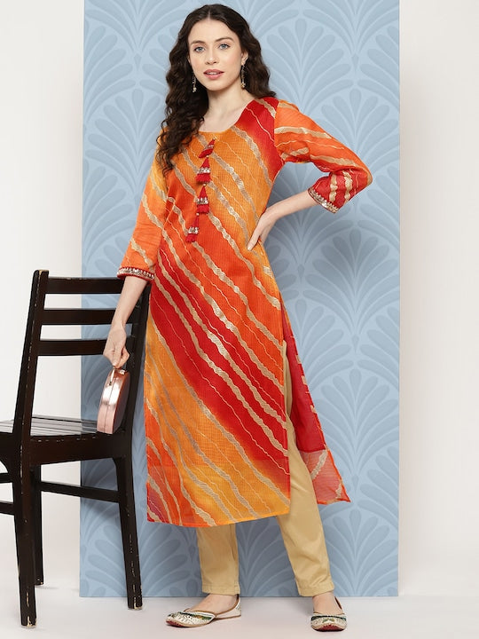 Yufta Women Leheriya Printed Kurta