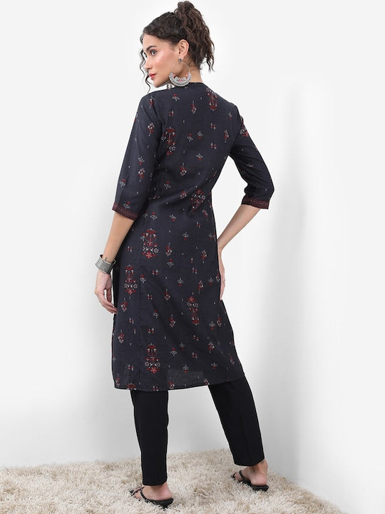 Vishudh Floral Printed Thread Work Kurta