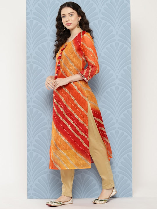 Yufta Women Leheriya Printed Kurta