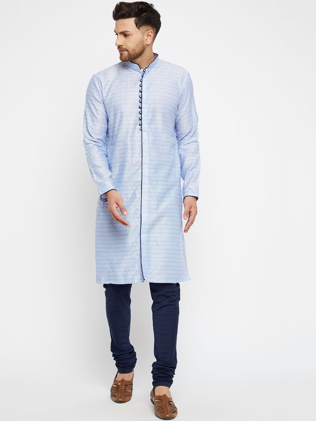 Vastramay Men Lavender Chikankari Jacquard Kurta