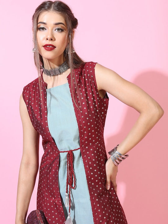 Vishudh Women Red Solid kurta with Palazzo & Jacket