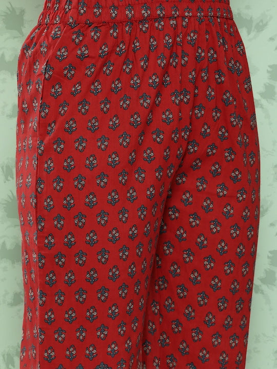 Yufta Floral Printed Gotta Patti Pure Cotton Kurta With Palazzos & With Dupatta