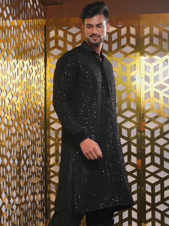 Vastramay Geometric Embroidered Sequinned Georgette Kurta