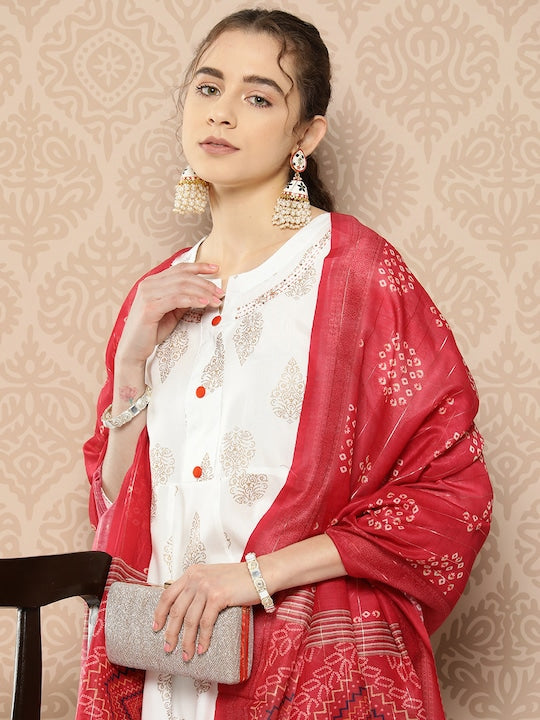 Yufta Women Ethnic Motifs Printed Anarkali Kurta With Palazzos & With Dupatta
