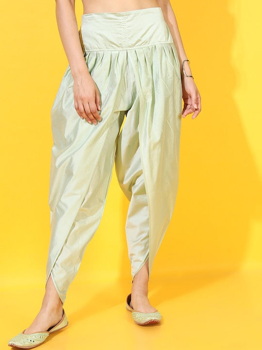 Vishudh Women Green Ethnic Motifs Printed Angrakha Kurti with Dhoti Pants
