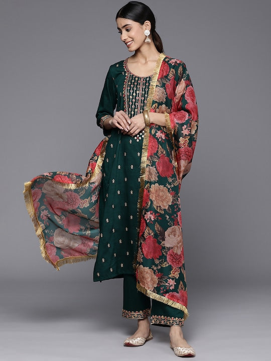 Varanga Ethnic Motifs Embroidered Sequinned Kurta With Trousers & With Dupatta