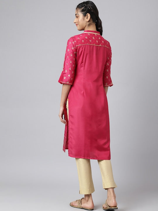 Aurelia Women Pink & Gold-Toned Ethnic Motifs Printed Kurta