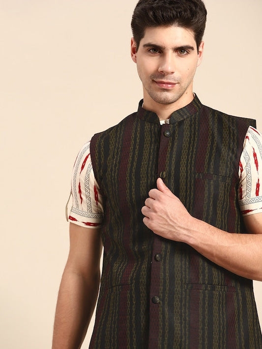 Anouk Men Black Woven Design Nehru Jacket
