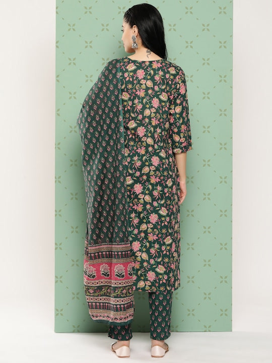 Yufta Women Floral Embroidered Regular Gotta Patti Pure Cotton Kurta Set