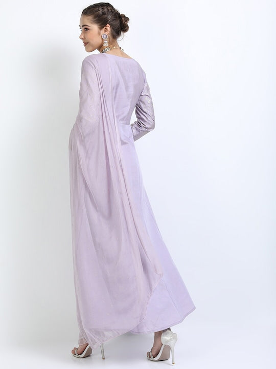Vishudh Women Mauve Ethnic Motifs Printed A-Line Kurta With Dupatta